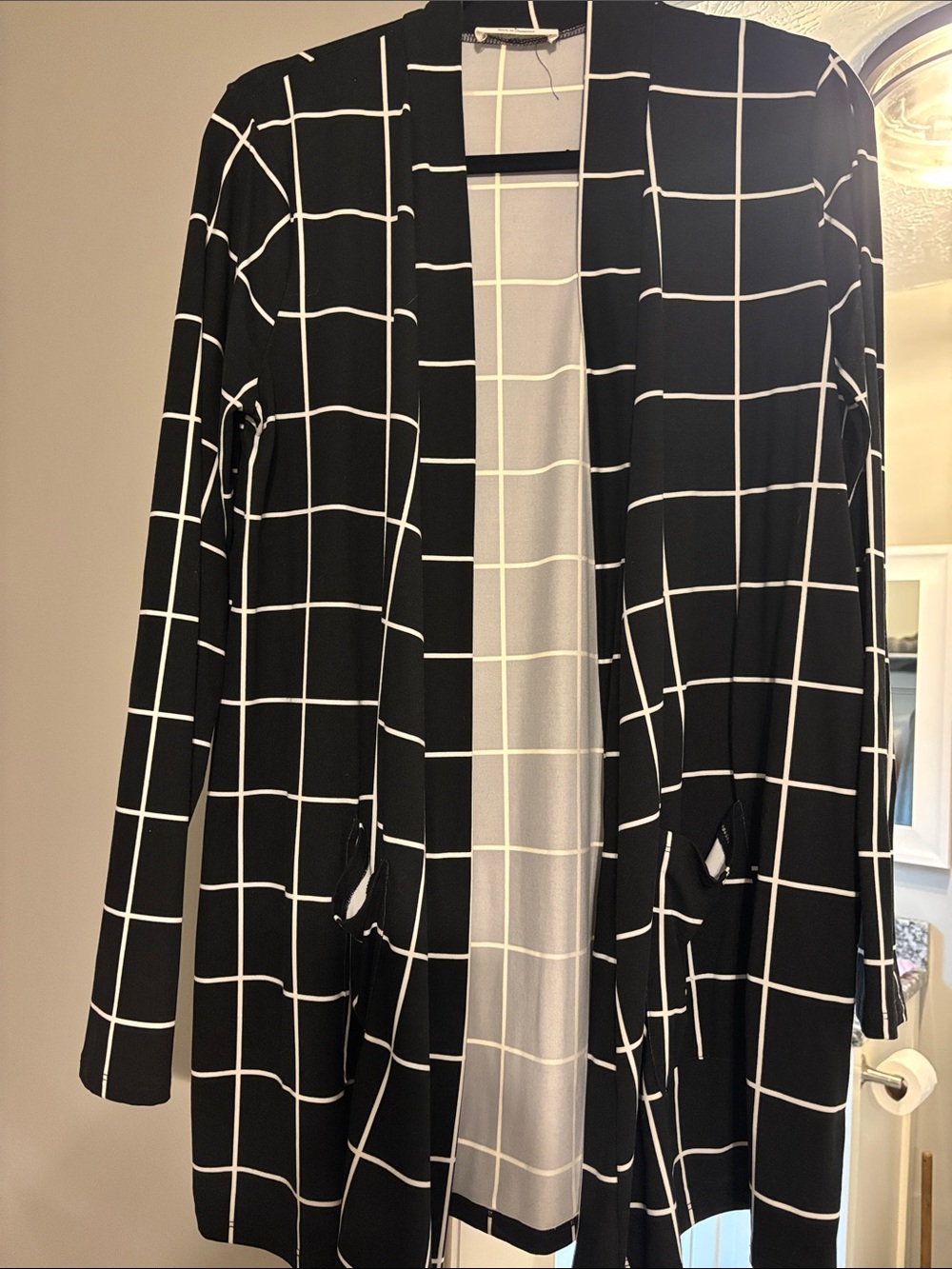 Zenana Outfitters Black and White Windowpane Open-Front Blazer